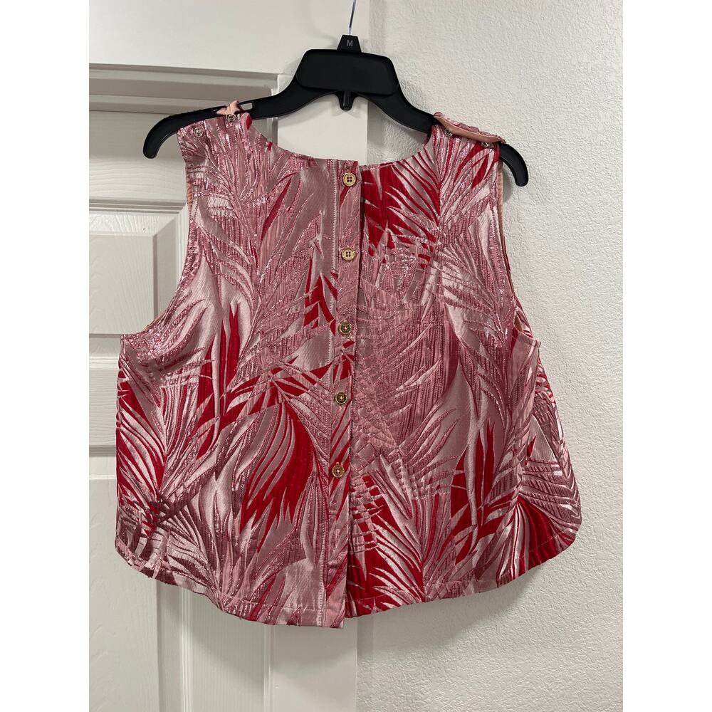 Buru $268 Le V Mod Palm Brocade Cropped V-Neckline Sleeveless Coordinating Set L - Picture 4 of 4